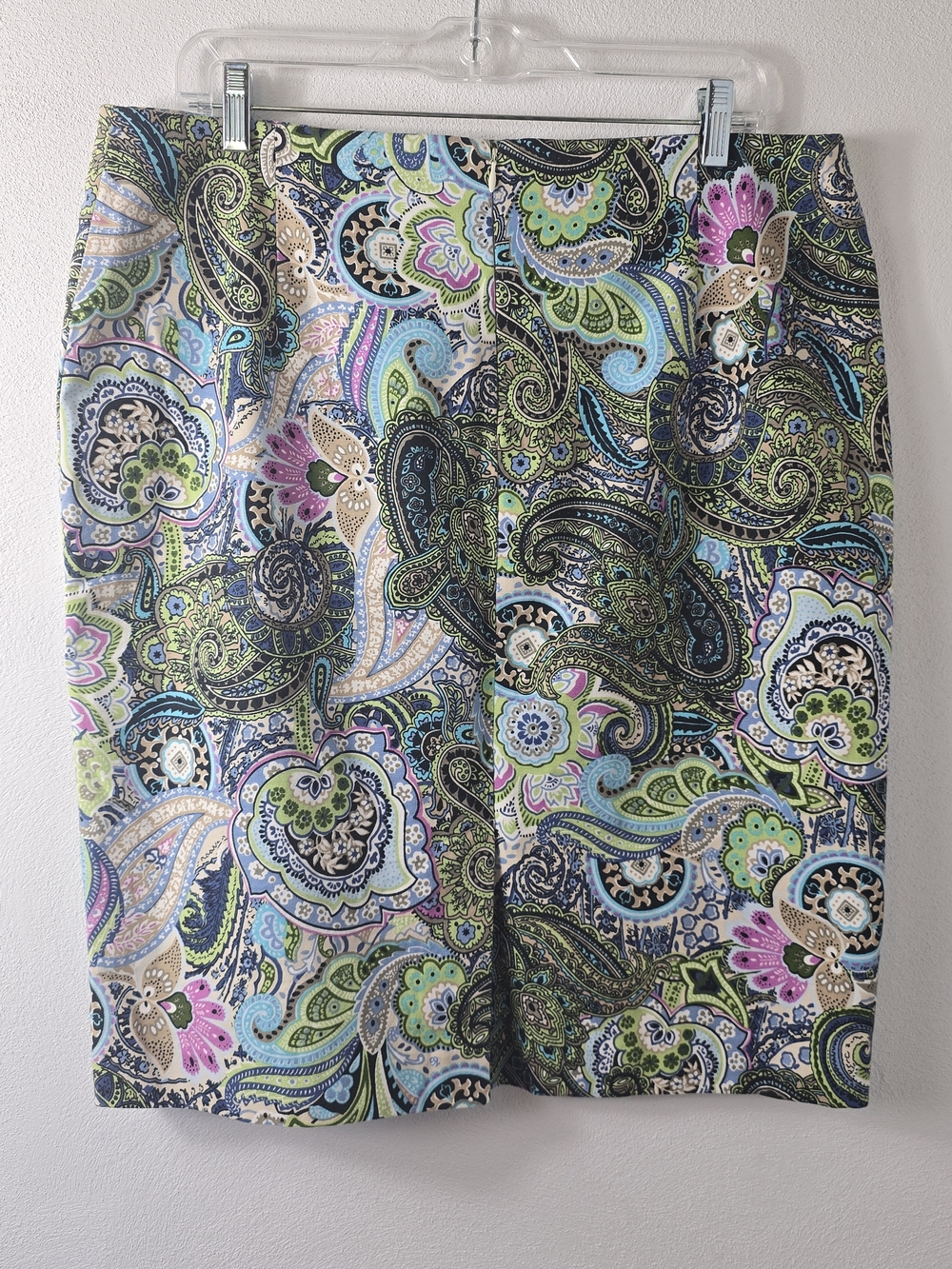 Talbots Paisley Pencil Skirt - Blue, Green, Pink, Tan, White - Picture 2 of 4